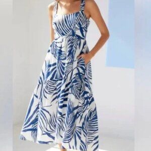 AYR White Maxi Dress with Blue Tropical Print